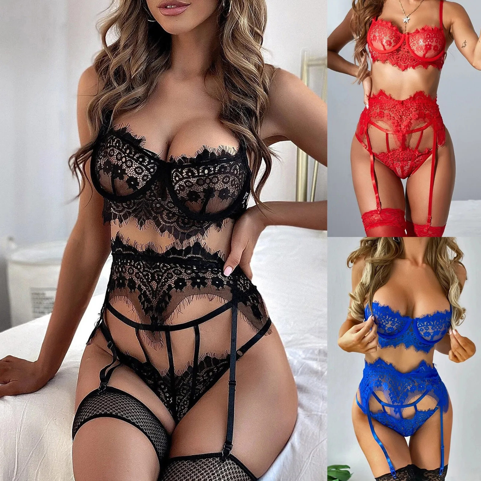 Sexy Lingerie Women Fashion Tempting Solid Color See-through Lace Lingerie Set Underwear Bras G-string Garter белье женское 2022
Sexy Lingerie Women Fashion Tempting Solid Color See-through Lace Lingerie Set Underwear Bras G-string Garter белье женское 2022