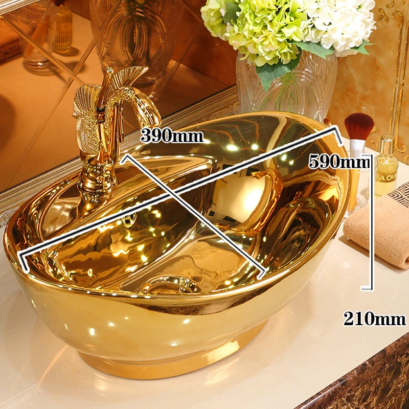 European Ceramic Gold Color Wash Basin Golden Sink Bathroom Countertop Shampoo Sinks Hotel Ceramic Art Basin Vessel Sink
European Ceramic Gold Color Wash Basin Golden Sink Bathroom Countertop Shampoo Sinks Hotel Ceramic Art Basin Vessel Sink