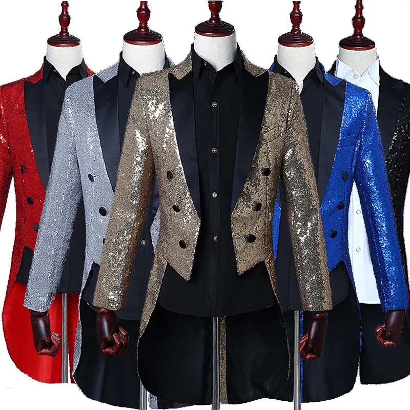2021 tide brand fashion men's sequined tuxedo stage dress Men Magic show slim suit jacket singer costumes
2021 tide brand fashion men's sequined tuxedo stage dress Men Magic show slim suit jacket singer costumes