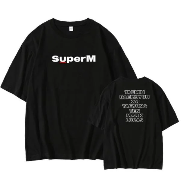 Летняя футболка kpop super m с принтом названий всех участников коротким рукавом