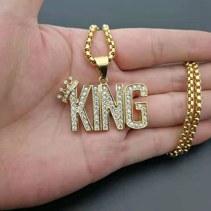 Hip Hop Rhinestones Paved Bling Iced Out Gold Color Stainless Steel Crown King Pendant Necklaces for Men Rapper Jewelry
Hip Hop Rhinestones Paved Bling Iced Out Gold Color Stainless Steel Crown King Pendant Necklaces for Men Rapper Jewelry
