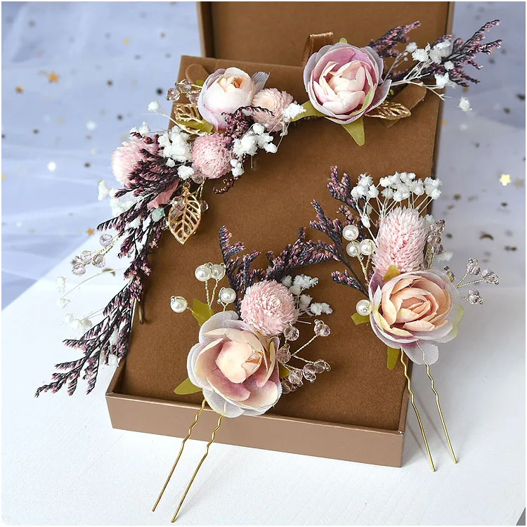 New Fairy Bride Mori Headdress Dry Flower Lace Princess Flower Hair Sticks Headband Set Korean Bridal Wedding Party Hair Jewelry
New Fairy Bride Mori Headdress Dry Flower Lace Princess Flower Hair Sticks Headband Set Korean Bridal Wedding Party Hair Jewelry