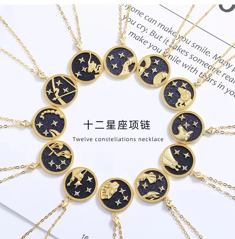 12 Constellation Pendant Necklace Natural Blue Sandstone Jewelry Sterling Silver Pendant Zodiac Necklace for Women Gift
12 Constellation Pendant Necklace Natural Blue Sandstone Jewelry Sterling Silver Pendant Zodiac Necklace for Women Gift