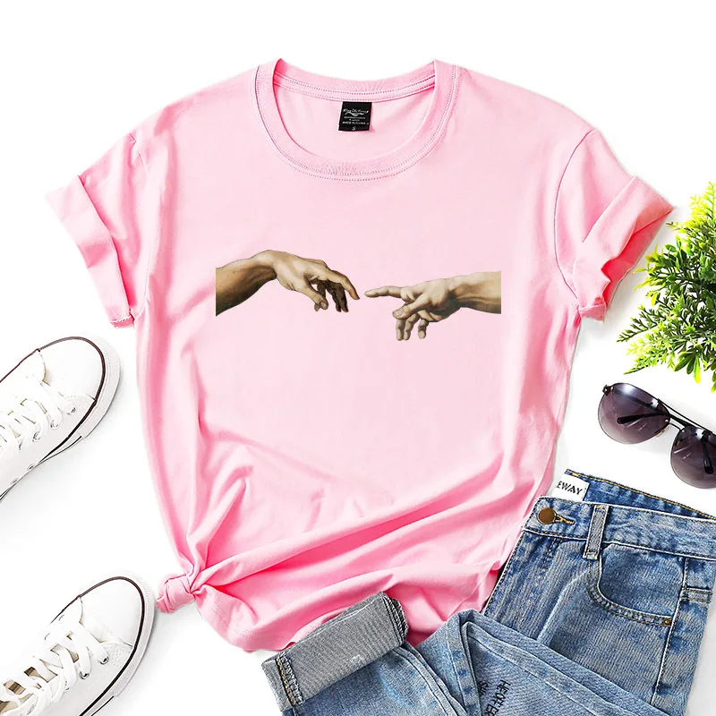 Michelangelo The Creation of Adam Tshirt Women Aesthetic Sistina Hand Personality Print T-shirt Vintage 90s Graphic Top Tees
Michelangelo The Creation of Adam Tshirt Women Aesthetic Sistina Hand Personality Print T-shirt Vintage 90s Graphic Top Tees