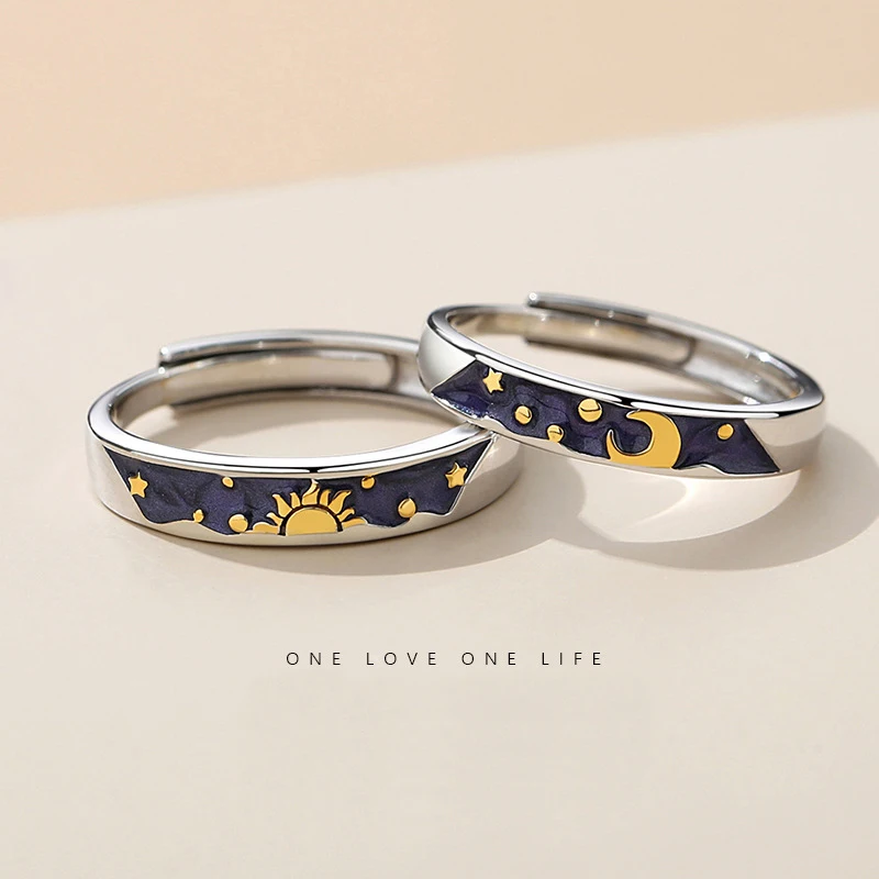 New hot sale couple silver color painted sun, moon and stars adjustable ring fashion trend jewelry gift JZ0046
New hot sale couple silver color painted sun, moon and stars adjustable ring fashion trend jewelry gift JZ0046