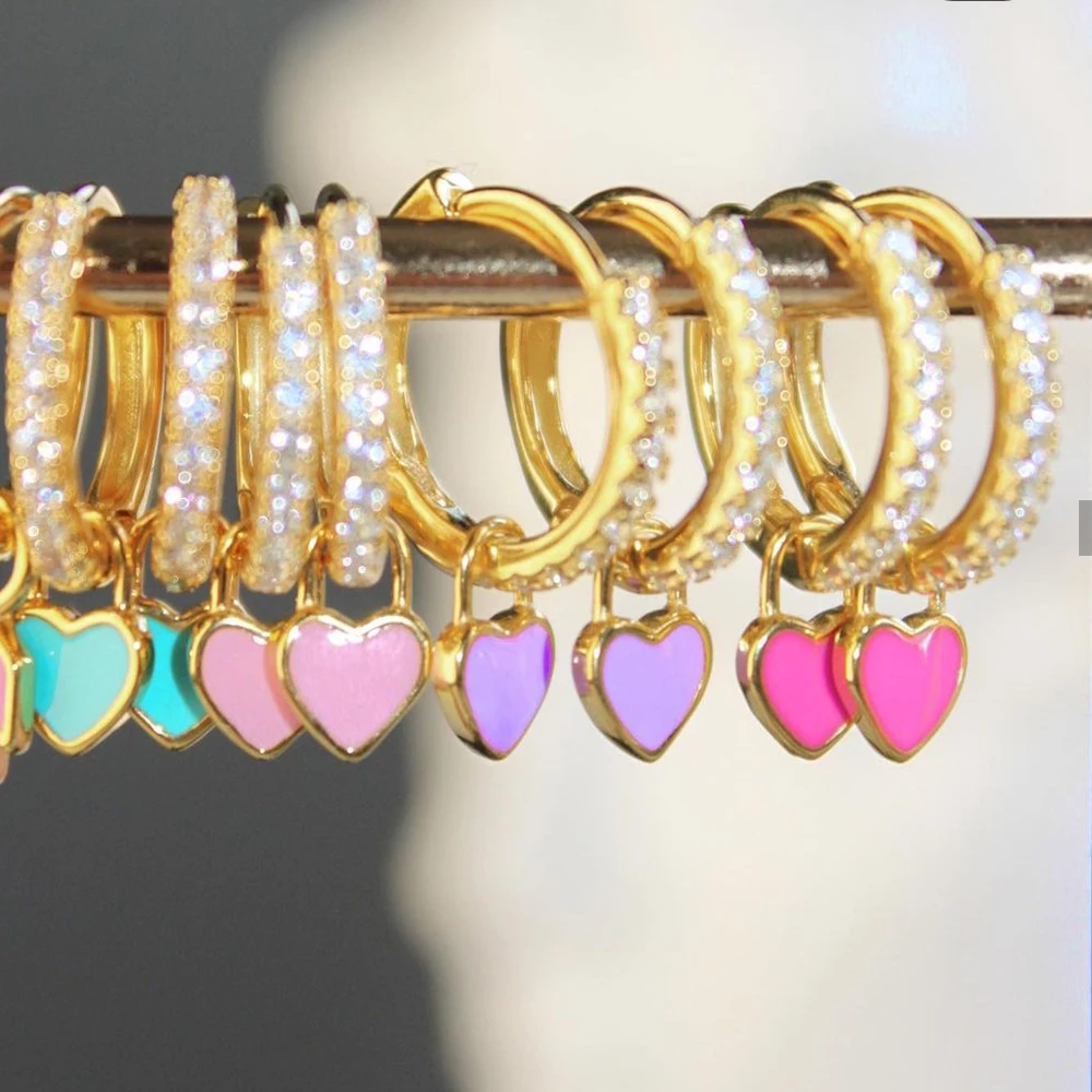Boho Multicolor Lover Heart CZ Zircon Pendant Earrings For Women Luxulry Enamel Cute Heart Circle Small Hoop Earrings Brincos
Boho Multicolor Lover Heart CZ Zircon Pendant Earrings For Women Luxulry Enamel Cute Heart Circle Small Hoop Earrings Brincos
