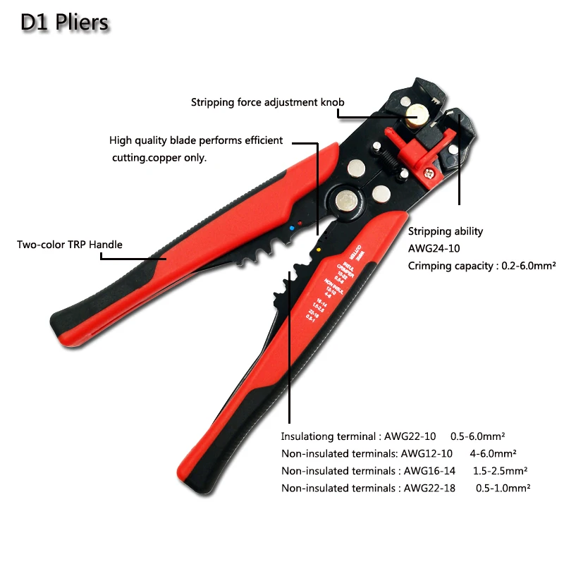 Wire Stripper and cable length adjustable multi-functional stripping terminal 0.2-6mm2 AWG24-10 hand tools crimping pliers
Wire Stripper and cable length adjustable multi-functional stripping terminal 0.2-6mm2 AWG24-10 hand tools crimping pliers
