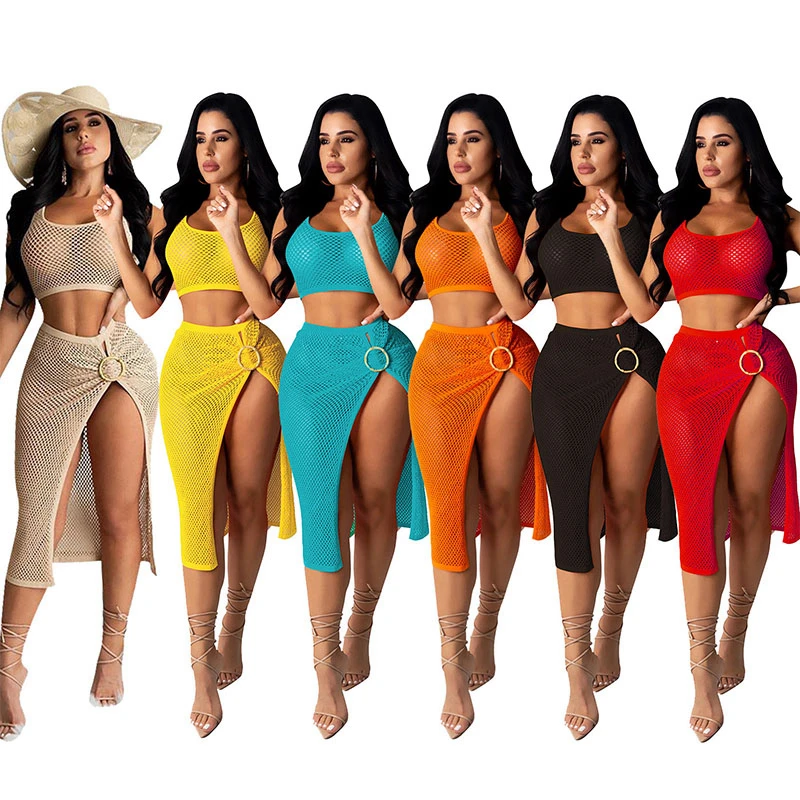 2021 Fashion Women Two Piece Set Beach Dress Fishnet Crop Top And High Split Dress Casual Bething Suit Holiday Dress S-XXL
2021 Fashion Women Two Piece Set Beach Dress Fishnet Crop Top And High Split Dress Casual Bething Suit Holiday Dress S-XXL