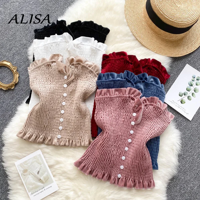 Women Sexy Ruffles Crop Tops Summer Single-breasted Velvet Ruched Club Party Tank Tops
Women Sexy Ruffles Crop Tops Summer Single-breasted Velvet Ruched Club Party Tank Tops