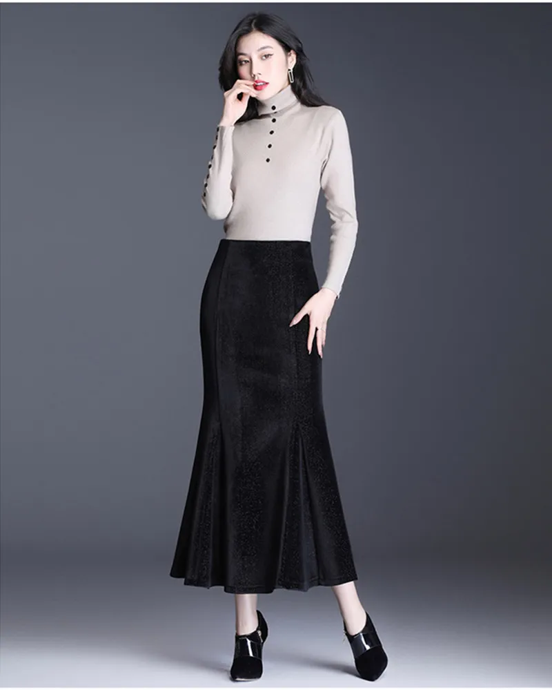 Fashionable Fishtail Gold velvet Lnvisible zipper Skirt Elegant temperament Comfortable Slim fit High waist Knee-Length Skirt
Fashionable Fishtail Gold velvet Lnvisible zipper Skirt Elegant temperament Comfortable Slim fit High waist Knee-Length Skirt