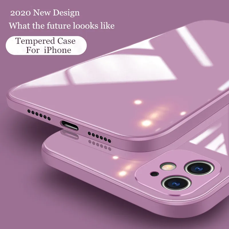 Квадратный чехол для телефона из закаленного стекла iPhone 11 12 Pro Max противоударный