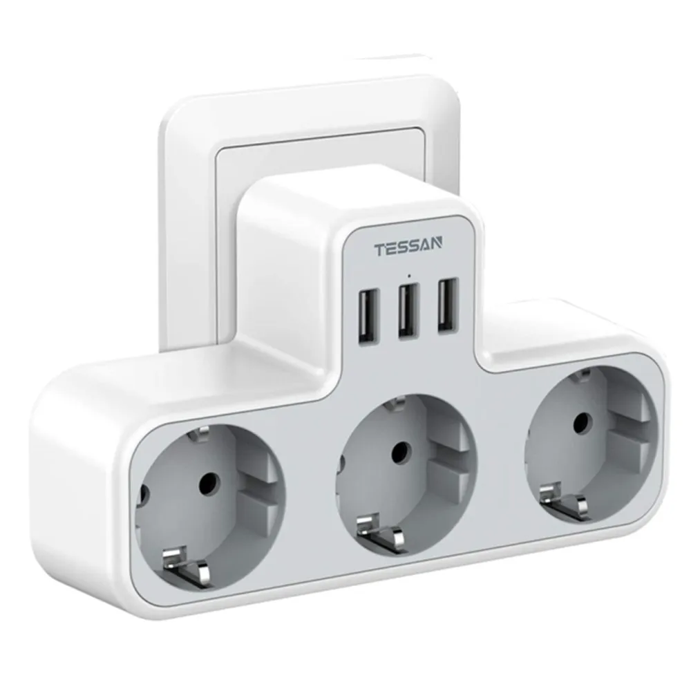 TESSAN Multiple Wall Socket with 3 AC Outlets & 3 USB Ports, 6 in 1 USB Adapter with Overload Protection for Mobile Phone Tablet
TESSAN Multiple Wall Socket with 3 AC Outlets & 3 USB Ports, 6 in 1 USB Adapter with Overload Protection for Mobile Phone Tablet