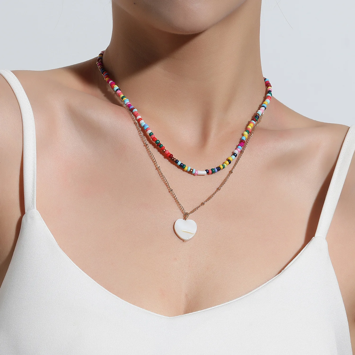 Fashion Necklace Color Rice Bead Love Shell Heart Pendant Necklace Female Multi-layer Chain Wild Handmade Item Jewelry Collier
Fashion Necklace Color Rice Bead Love Shell Heart Pendant Necklace Female Multi-layer Chain Wild Handmade Item Jewelry Collier
