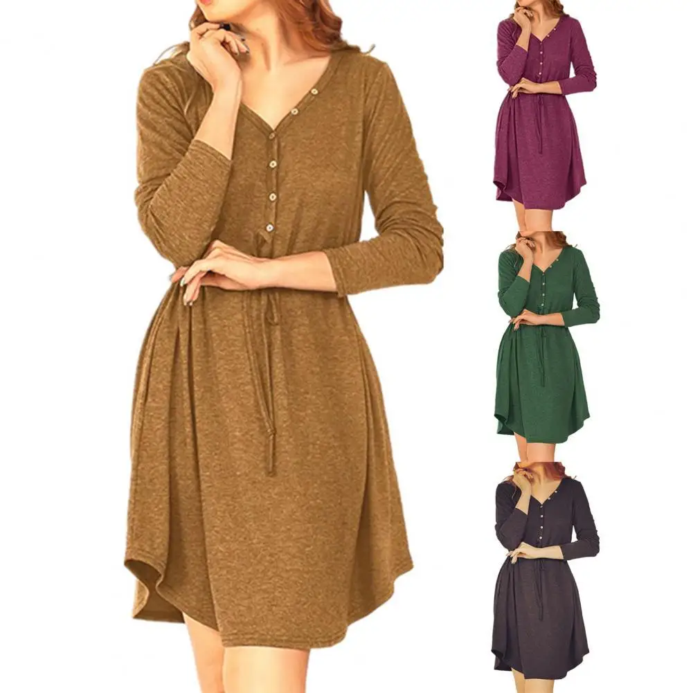 Lightweight Dress Easy Match Polyester Irregular Hem Women V Neck Dress for Autumn 
Lightweight Dress Easy Match Polyester Irregular Hem Women V Neck Dress for Autumn