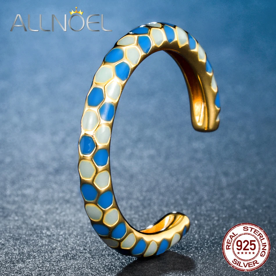 

Женское кольцо с эмалью ALLNOEL, однотонное кольцо из стерлингового серебра 925 пробы с золотым покрытием, 9 к, S925, модные ювелирные украшения, 2019