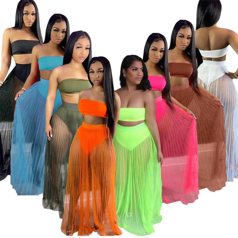 Sheer Mesh 3pcs Beach Wear Dress Women 2021 Summer Off Shoulder Crop Top And Pleated Sexy See Through Maxi Long Skirts Tracksuit
Sheer Mesh 3pcs Beach Wear Dress Women 2021 Summer Off Shoulder Crop Top And Pleated Sexy See Through Maxi Long Skirts Tracksuit