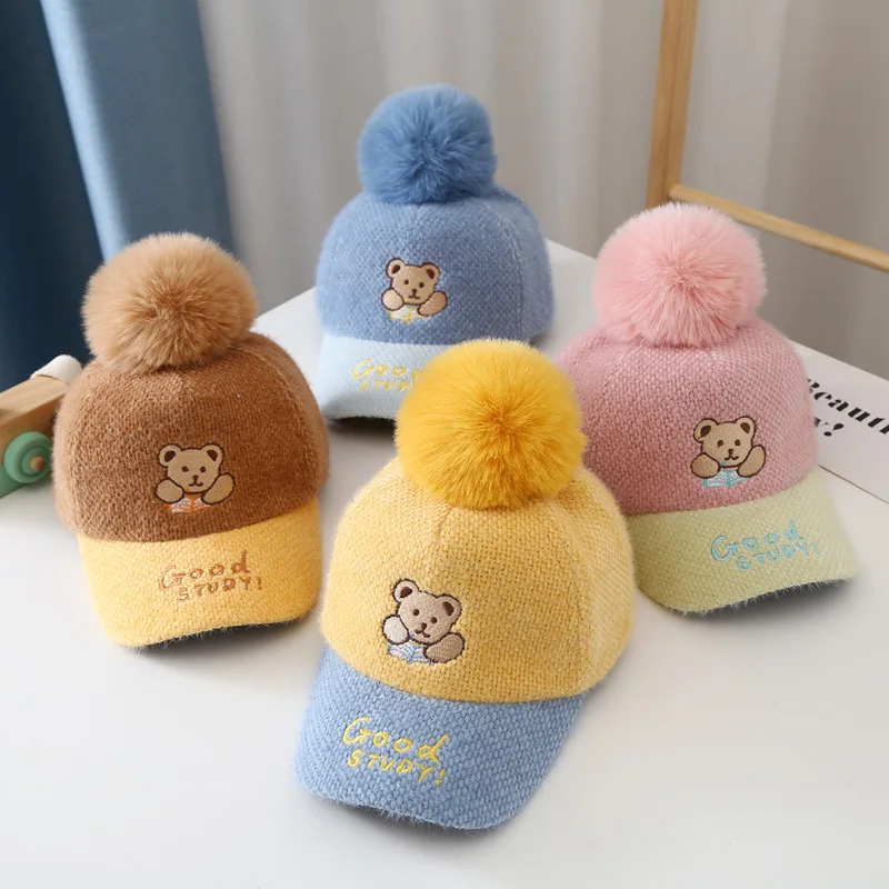 Cute Bear Fur Ball Hat Winter Thickening Warm Adjustable Baseball Cap Boy Girl Children Hip Hop 4-8 Year Old Sun Hats
Cute Bear Fur Ball Hat Winter Thickening Warm Adjustable Baseball Cap Boy Girl Children Hip Hop 4-8 Year Old Sun Hats
