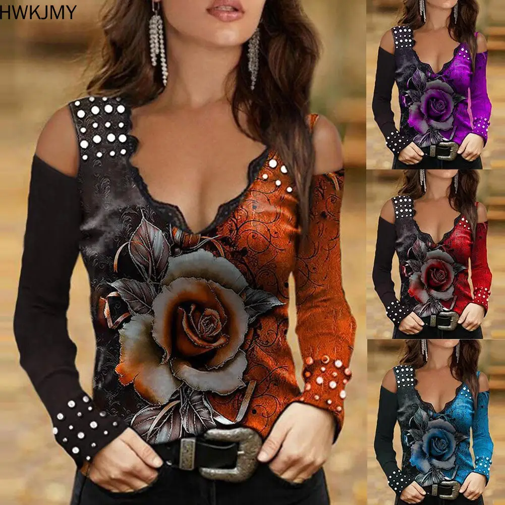 New Fashion Women Luxury Skinny Rose T-Shirt Flower Printed Off-Shoulder Rhinestone Long Sleeve Loose Clothing XS-5XL
New Fashion Women Luxury Skinny Rose T-Shirt Flower Printed Off-Shoulder Rhinestone Long Sleeve Loose Clothing XS-5XL