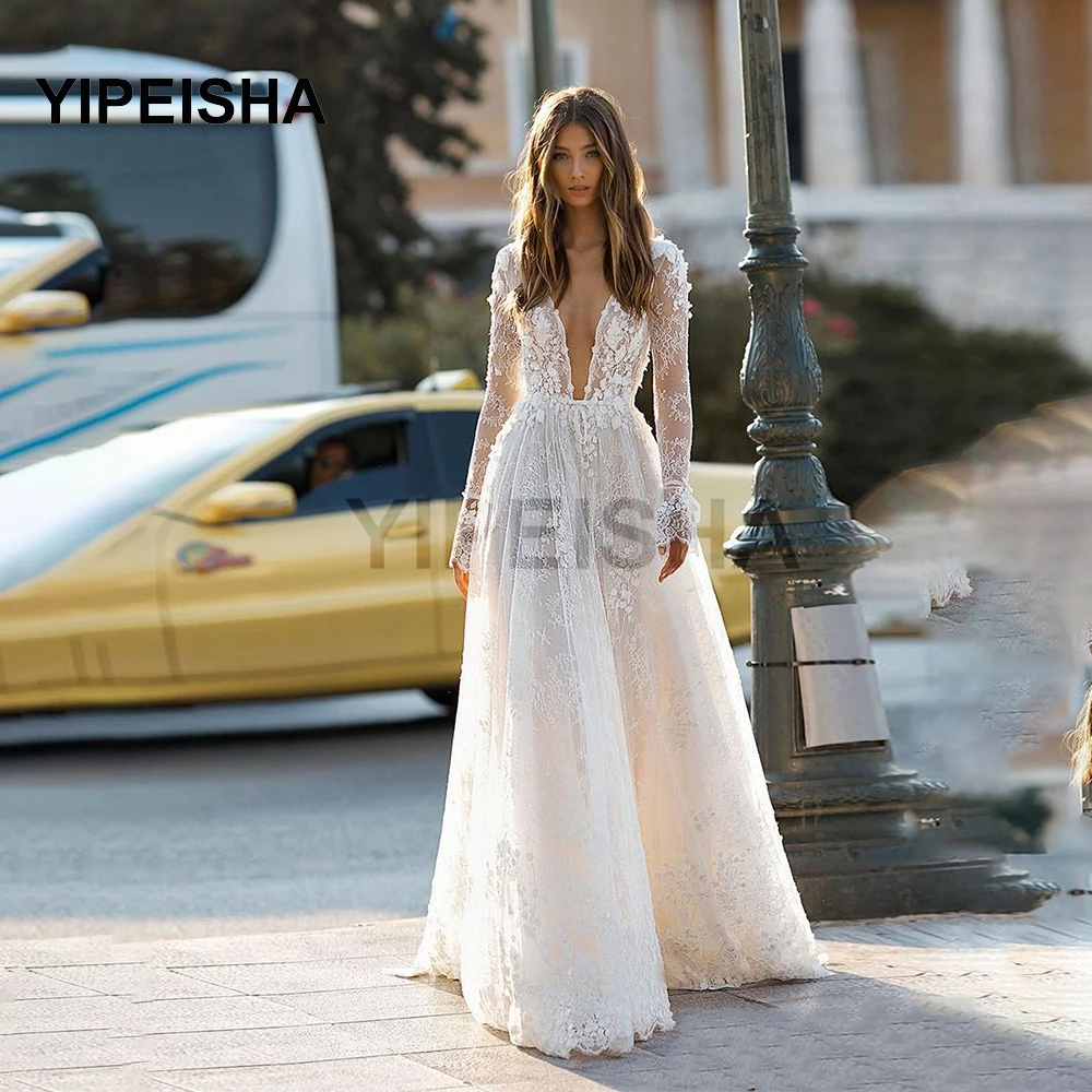 2021 Elegant Wedding Dresses Sexy Deep V Neck Backless 3D Flora Lace Appliques A-Line Bridal Gown Custom vestido de novia
2021 Elegant Wedding Dresses Sexy Deep V Neck Backless 3D Flora Lace Appliques A-Line Bridal Gown Custom vestido de novia