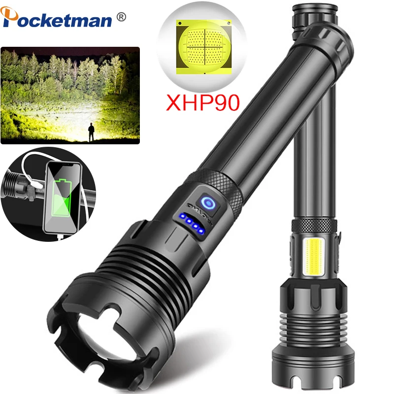 Яркий светодиодный фонарик XHP90 XHP50 перезаряжаемый с фокусировкой по USB XHP70 18650 26650
