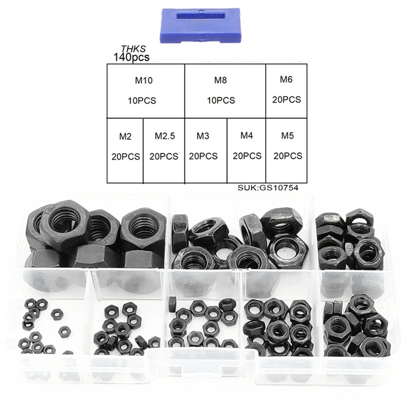 140pcs/box combination of carbon steel blackened hexagon nuts nuts M2-M10 series high strength hexagon nuts automotive construct
140pcs/box combination of carbon steel blackened hexagon nuts nuts M2-M10 series high strength hexagon nuts automotive construct