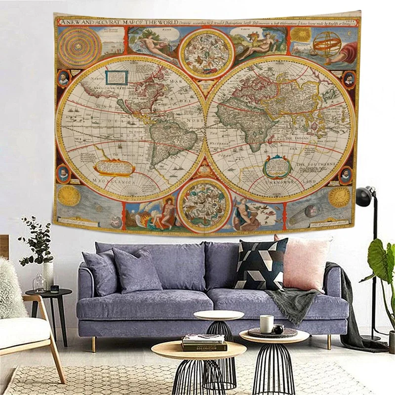 

World Map Vintage Wanderlust Pirate Map Historical Atlas Tapestry Yoga Tapestries Wall Hanging Home Decoration