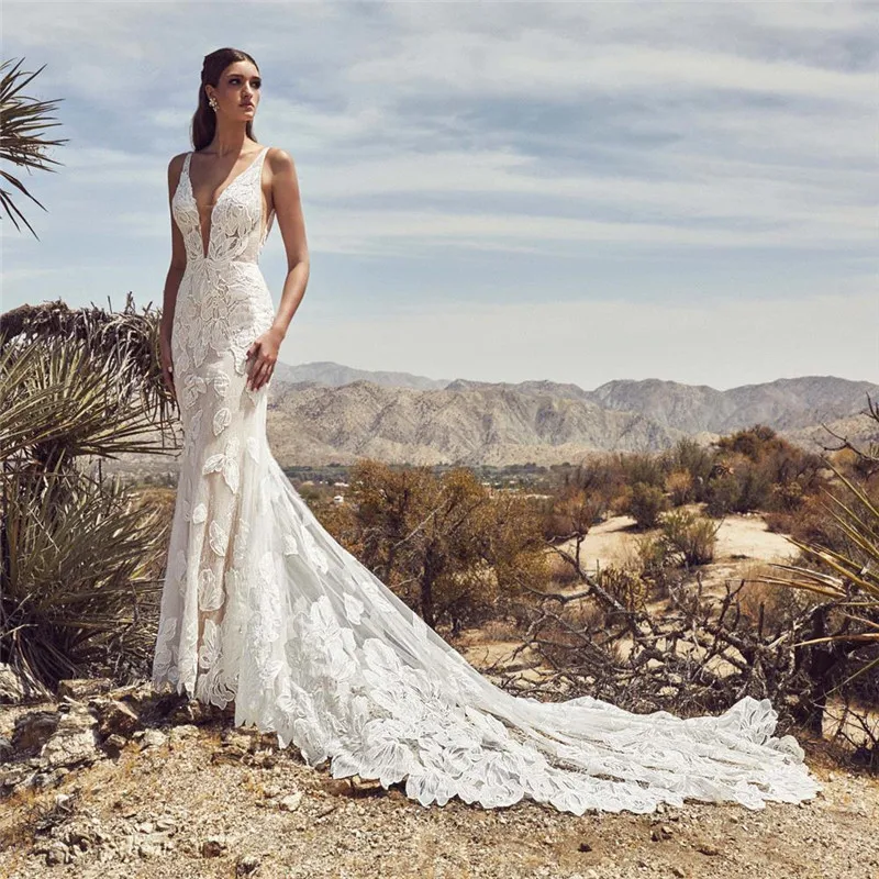 Robe De Mariee Romantic Lace Mermaid Boho Wedding Dress Sexy Backless Long Train Wedding Gowns Mariage Bride Dresses
Robe De Mariee Romantic Lace Mermaid Boho Wedding Dress Sexy Backless Long Train Wedding Gowns Mariage Bride Dresses