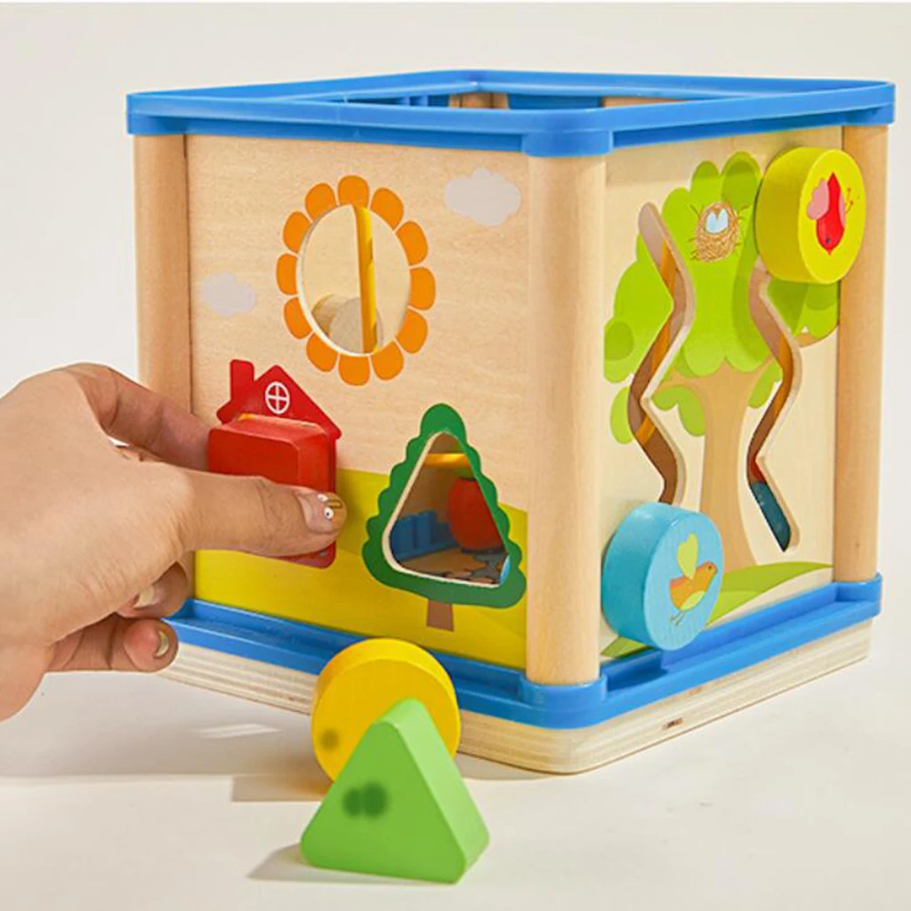 Activity Cube. Wood Shape & Color Sorter Bead Maze Gear Game and Block Track Kids Toddlers Developmental Toy | Игрушки и хобби