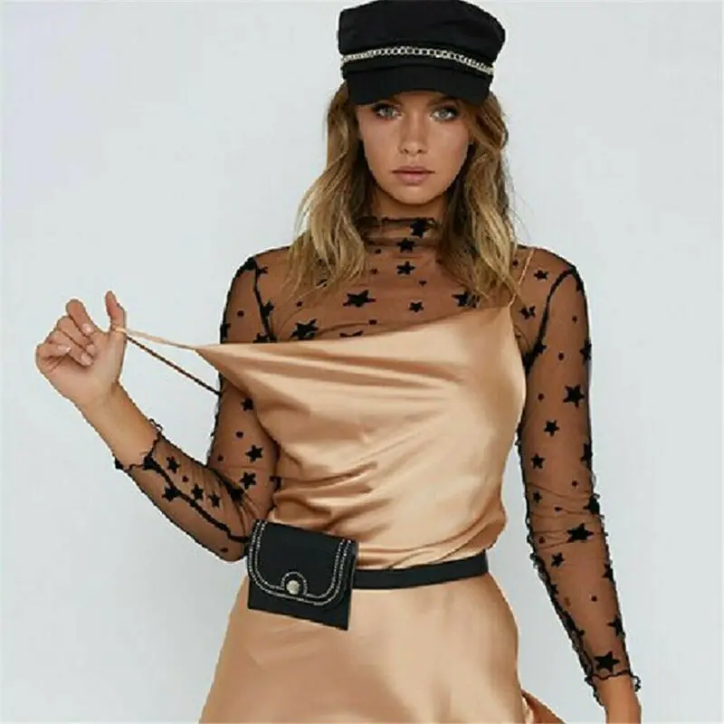 Women Star Print Transparent Mesh Sheer Long Sleeve Shirt Blouse Short Tops Sexy Short Turtleneck Slim Clubwear Blouse Shirt New
Women Star Print Transparent Mesh Sheer Long Sleeve Shirt Blouse Short Tops Sexy Short Turtleneck Slim Clubwear Blouse Shirt New