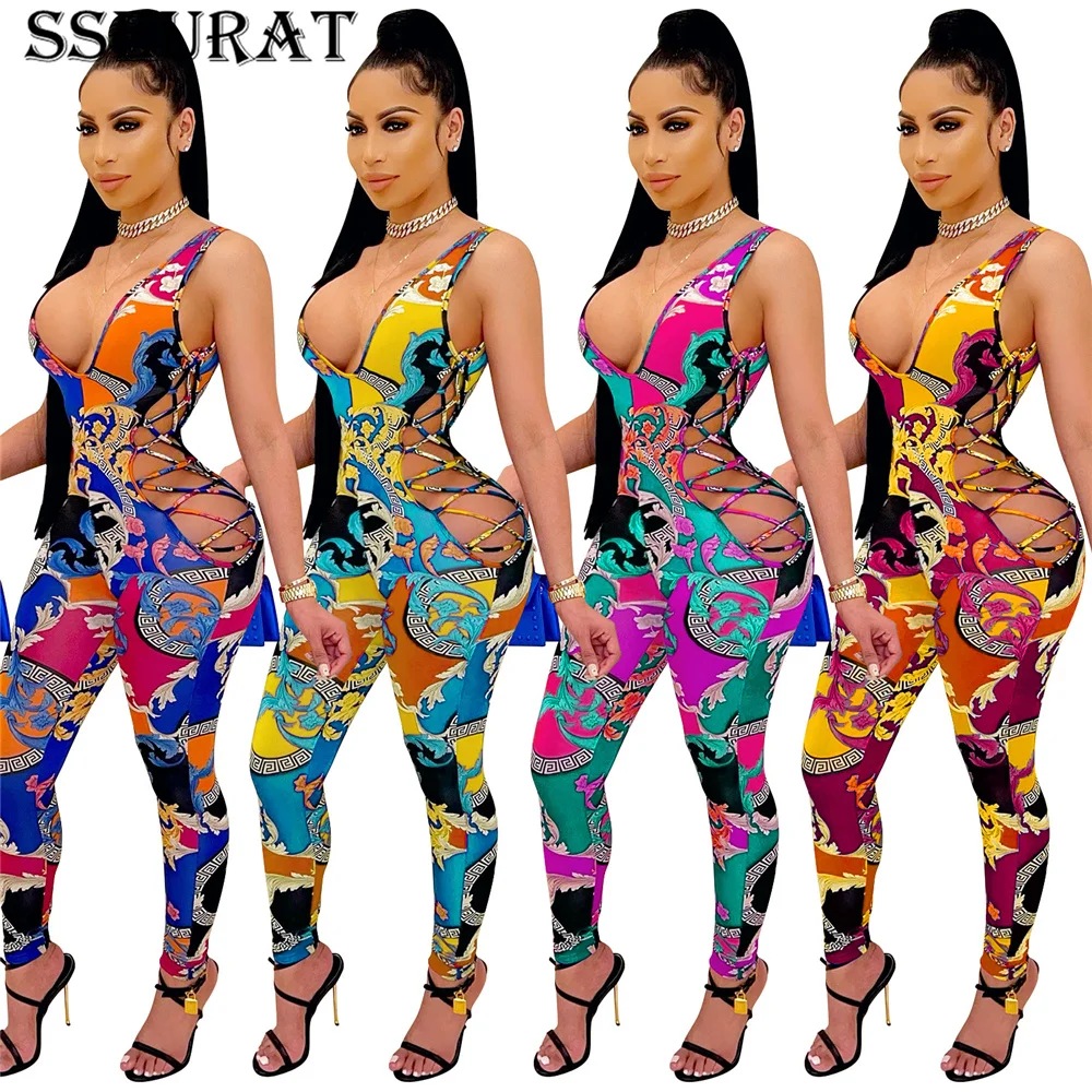 SSEURAT Print Sleeveless Bandage Hollow Out Elastic Bodycon Jumpsuit Women Sexy Night Club One Piece Set Summer 2021
SSEURAT Print Sleeveless Bandage Hollow Out Elastic Bodycon Jumpsuit Women Sexy Night Club One Piece Set Summer 2021