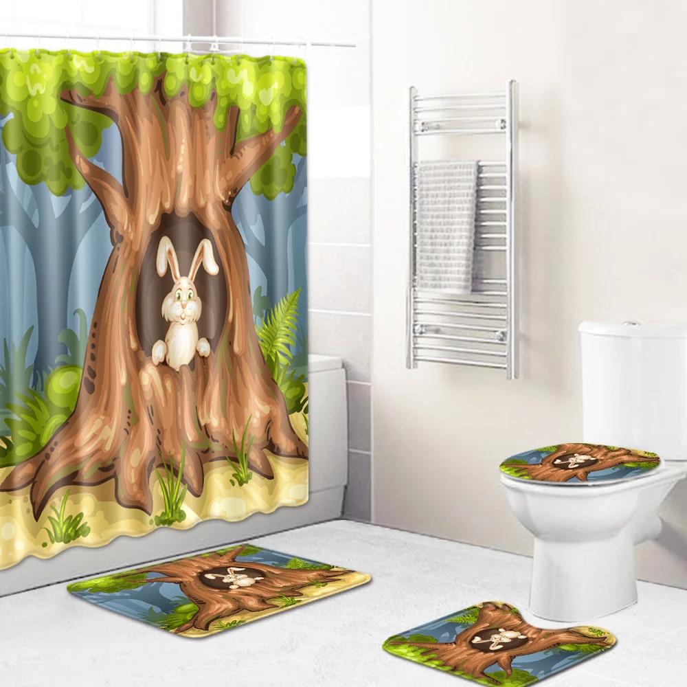 Rabbit Tree Shower Curtain Waterproof Entrance Doormat Bathroom For Bath Anti-Slip Rug Home 4Pcs Set Toilet Seat Cover Floor Mat
Rabbit Tree Shower Curtain Waterproof Entrance Doormat Bathroom For Bath Anti-Slip Rug Home 4Pcs Set Toilet Seat Cover Floor Mat