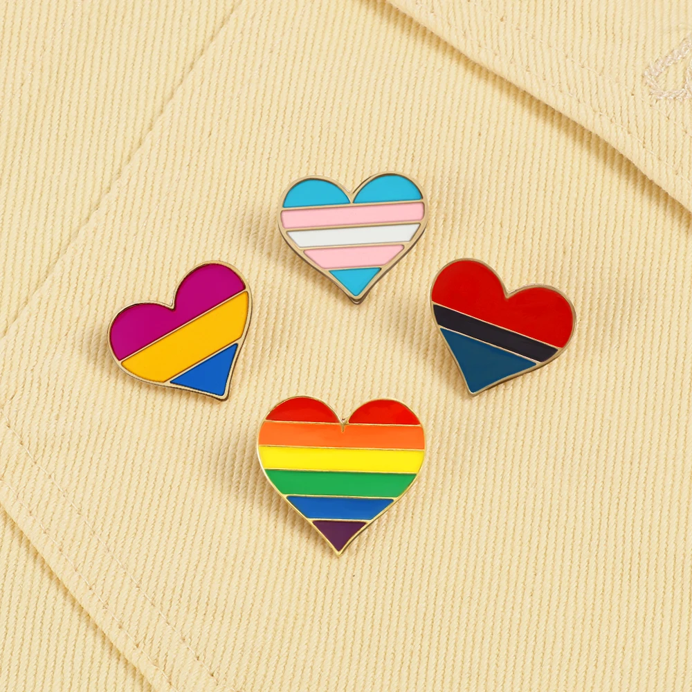 ЛГБТ Gays Les Pride Love Броши с сердечком Радужная эмалированная булавка металлическая