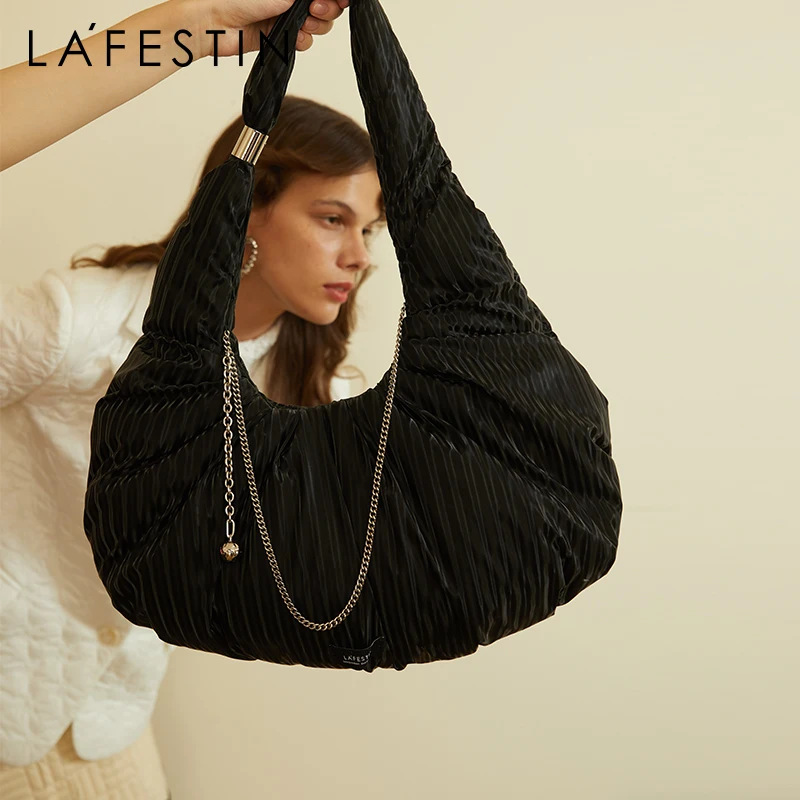 

LA FESTIN Original 2021 New Fashion Niche Autumn and Winter Design Underarm Luxury Women Handbag Large-capacity Pleated Tote Bag