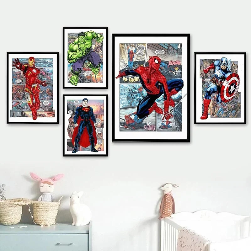 Картина на холсте Marvel Мстители карикатура Капитан Америка Человек паук Железный