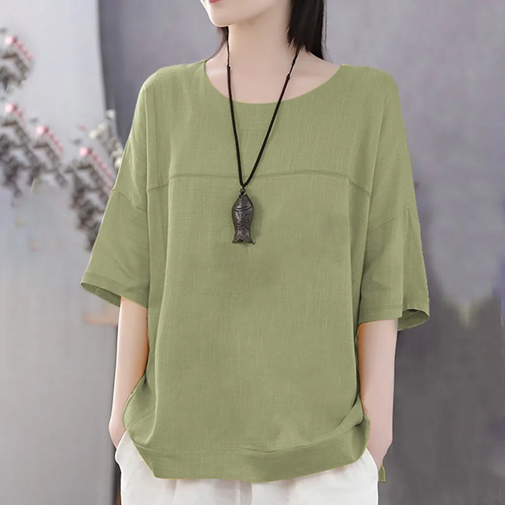 Plus Size Fashion Solid Blouse Cotton Linen O-Neck Loose Tops Casual Summer Ladies Top Female Women Short Sleeve Blusas Pullover
Plus Size Fashion Solid Blouse Cotton Linen O-Neck Loose Tops Casual Summer Ladies Top Female Women Short Sleeve Blusas Pullover