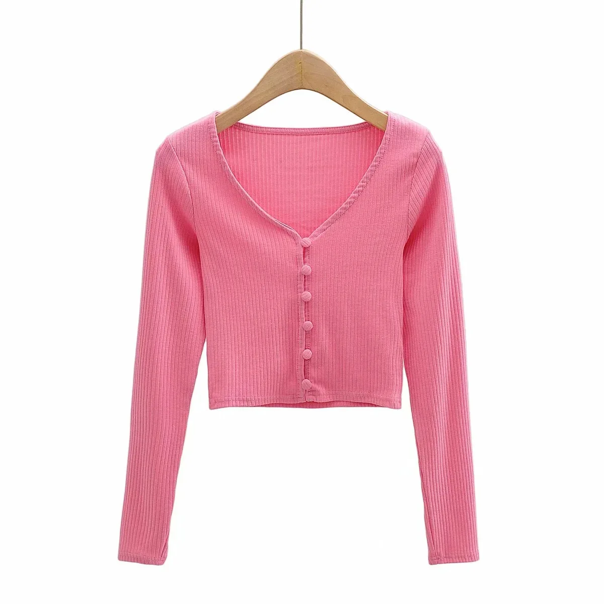 korean T-shirt women 2020 Summer Women's New Single-Breasted Top Slim-Fit V-neck Short Long-Sleeved Cardigan Full T-shirt 
korean T-shirt women 2020 Summer Women's New Single-Breasted Top Slim-Fit V-neck Short Long-Sleeved Cardigan Full T-shirt