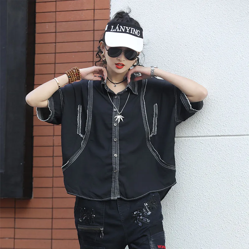 2021 Summer Short Sleeve Women Blouse Bright Line Decoration Black Shirt Fashion Girls Street Snap Vintage Top Freeshipping
2021 Summer Short Sleeve Women Blouse Bright Line Decoration Black Shirt Fashion Girls Street Snap Vintage Top Freeshipping