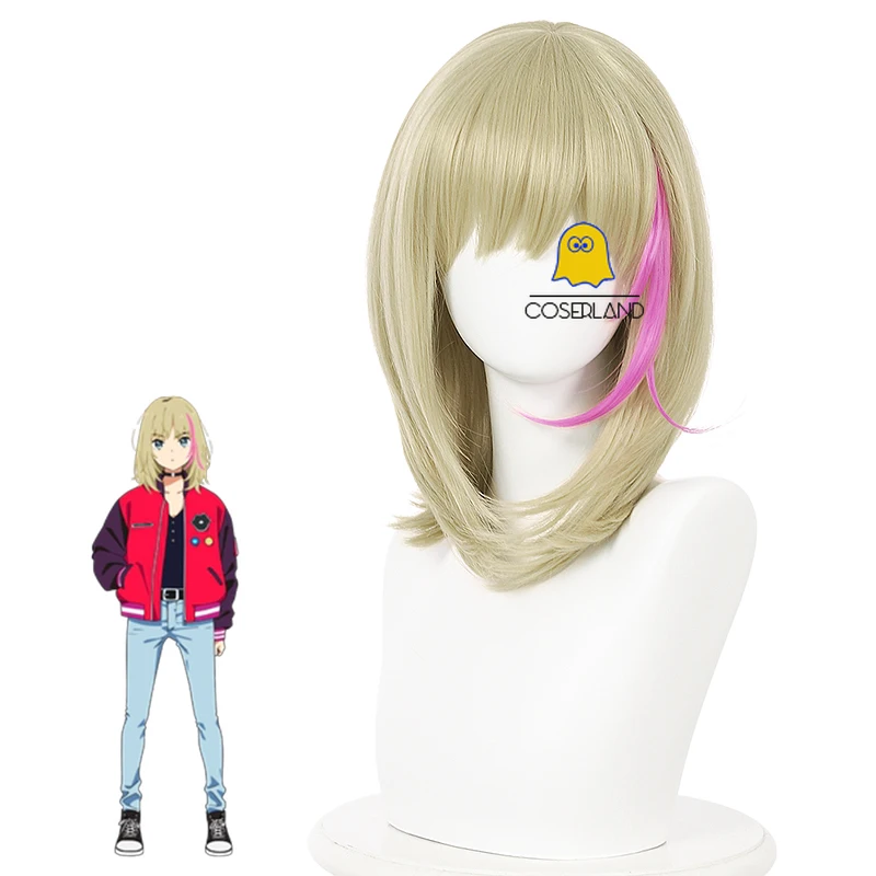 

Anime Wonder Egg Priority Rika Kawai Cosplay Wig Blond Pink Heat Resistant Synthetic Hair + Wig Cap Halloween Party Wig Women