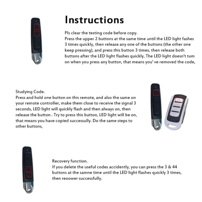 Newest 433MHZ Remote Control 4 Channe Garage Gate Door Opener Remote Control Duplicator Clone Cloning Code Car Key
Newest 433MHZ Remote Control 4 Channe Garage Gate Door Opener Remote Control Duplicator Clone Cloning Code Car Key