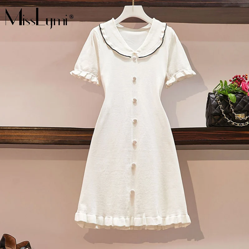 L-4XL Plus Size Women Elegant White Dress Summer 2021 New Japan Cute Style Peter pan Collar Short Sleeve Ladies Knitted Dresses
L-4XL Plus Size Women Elegant White Dress Summer 2021 New Japan Cute Style Peter pan Collar Short Sleeve Ladies Knitted Dresses