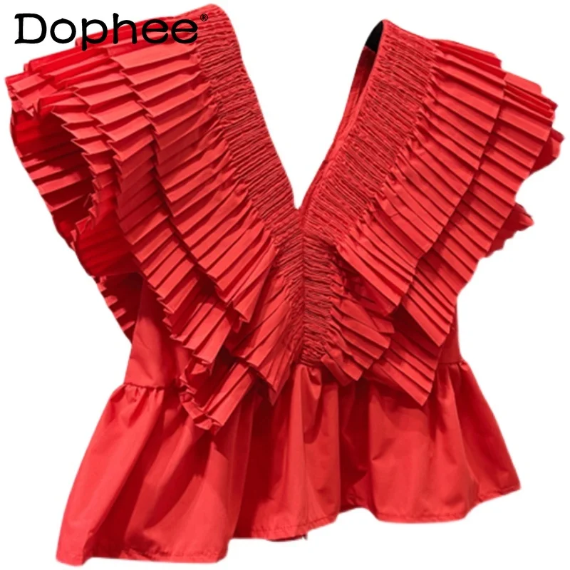 Женская плиссированная Блузка с оборками, Элегантная блузка с V-образным вырезом и рукавами-фонариками, облегающий подол в Корейском стиле, ...
Женская плиссированная Блузка с оборками, Элегантная блузка с V-образным вырезом и рукавами-фонариками, облегающий подол в Корейском стиле, ...