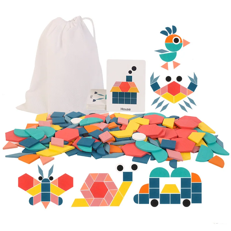 Детские деревянные 3D Пазлы геометрической формы Tangram пазлы для детей