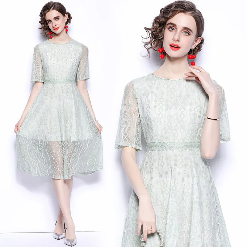 Summer New Lace Hollow Out High Waist Medium Long Slim Dress O-neck Chic High Street Elegant Charming Ladies Midi Dresses 
Summer New Lace Hollow Out High Waist Medium Long Slim Dress O-neck Chic High Street Elegant Charming Ladies Midi Dresses