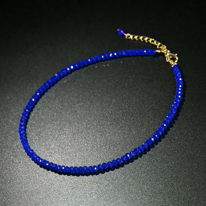 Женское ожерелье ручной работы в стиле бохо черные и синие хрустальные бусины на