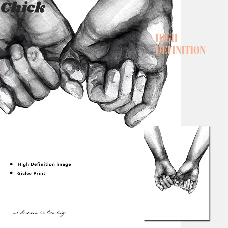 Романтическая Картина на холсте рука в руку черно белый настенный плакат печать