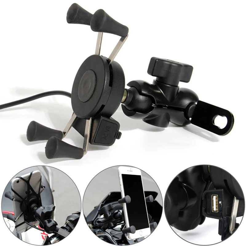 

Motorcycle Motorbike Mobile Phone Holder Stand With USB Charger Scooter Rear View Mirror Phone Mount for iPhone12 Xiaomi Samsung
