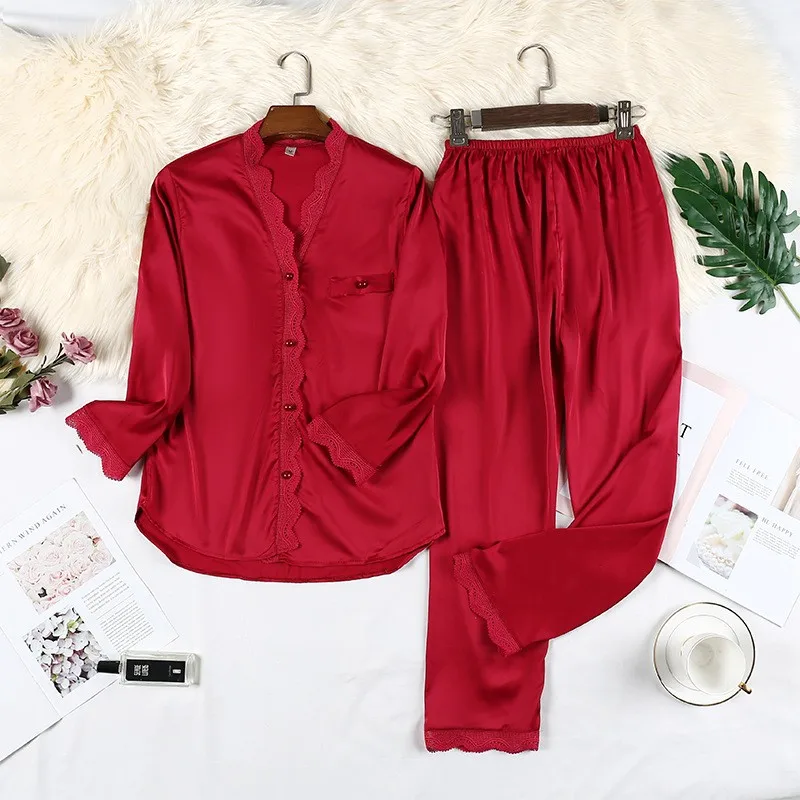 Pajamas Suits For Women Satin Lounge Sleep Set V-Neck Sleepwear Loose 2PCS Shirt&Pants Nightwear Casual Pyjamas Home Clothing
Pajamas Suits For Women Satin Lounge Sleep Set V-Neck Sleepwear Loose 2PCS Shirt&Pants Nightwear Casual Pyjamas Home Clothing