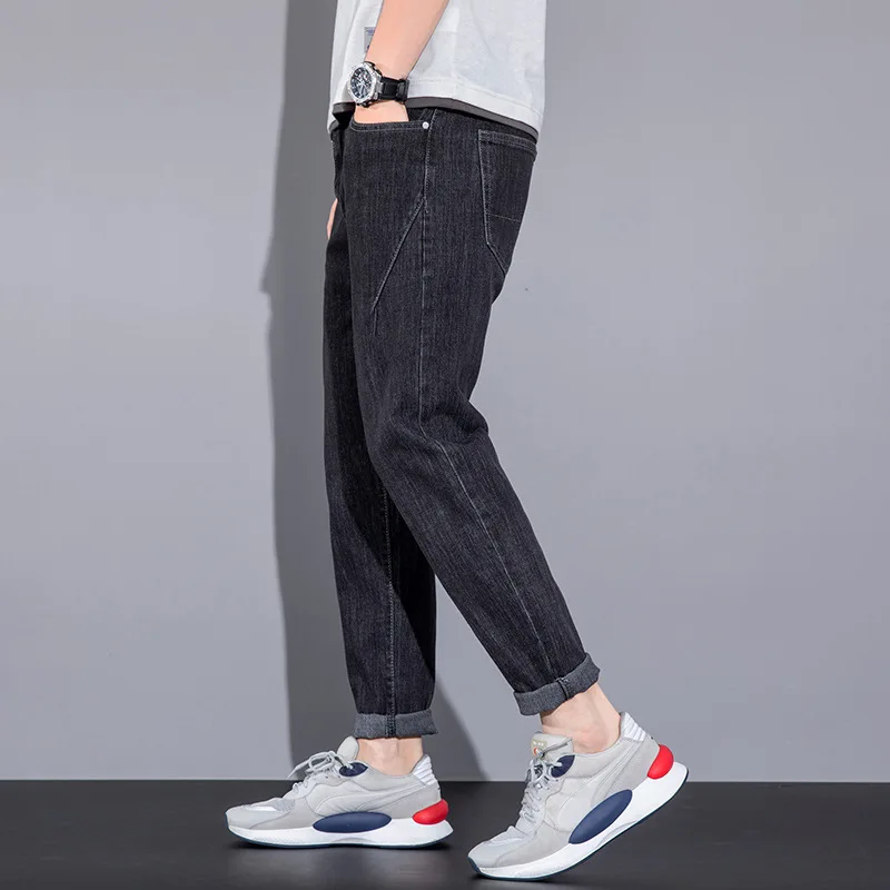 Spring 2021 new jeans men's slim fit micro elastic cattle pants men's Korean fashion simple loose pants men's