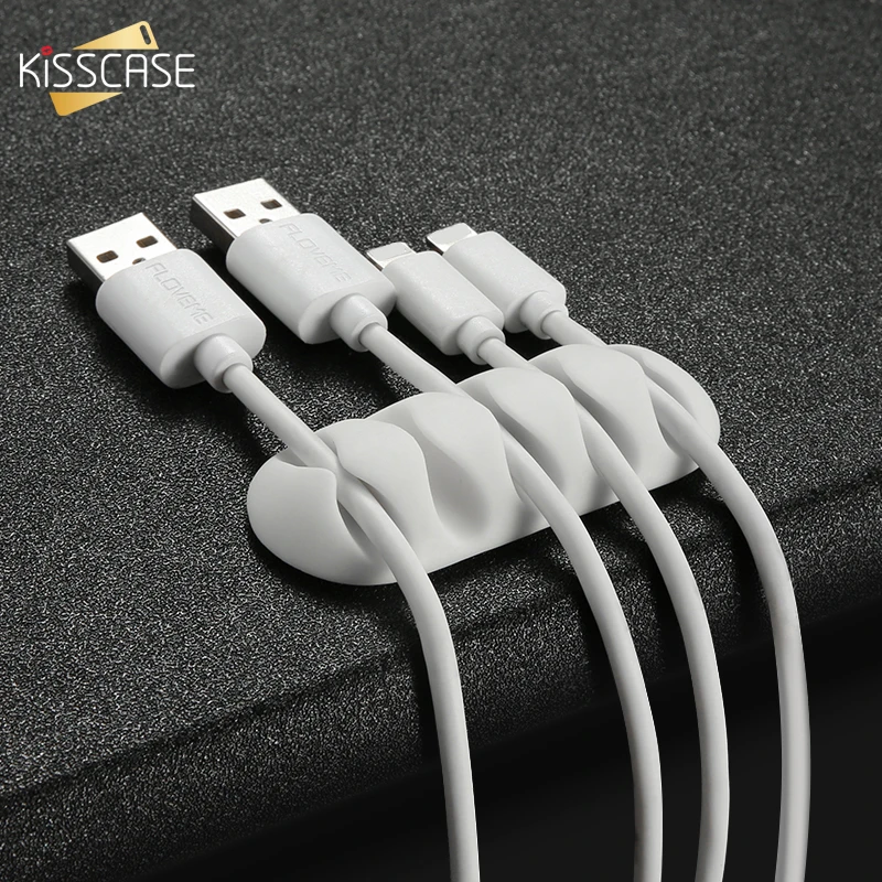 KISSCASE Кабельный органайзер силиконовый USB Держатель Гибкий Настольный кабель
