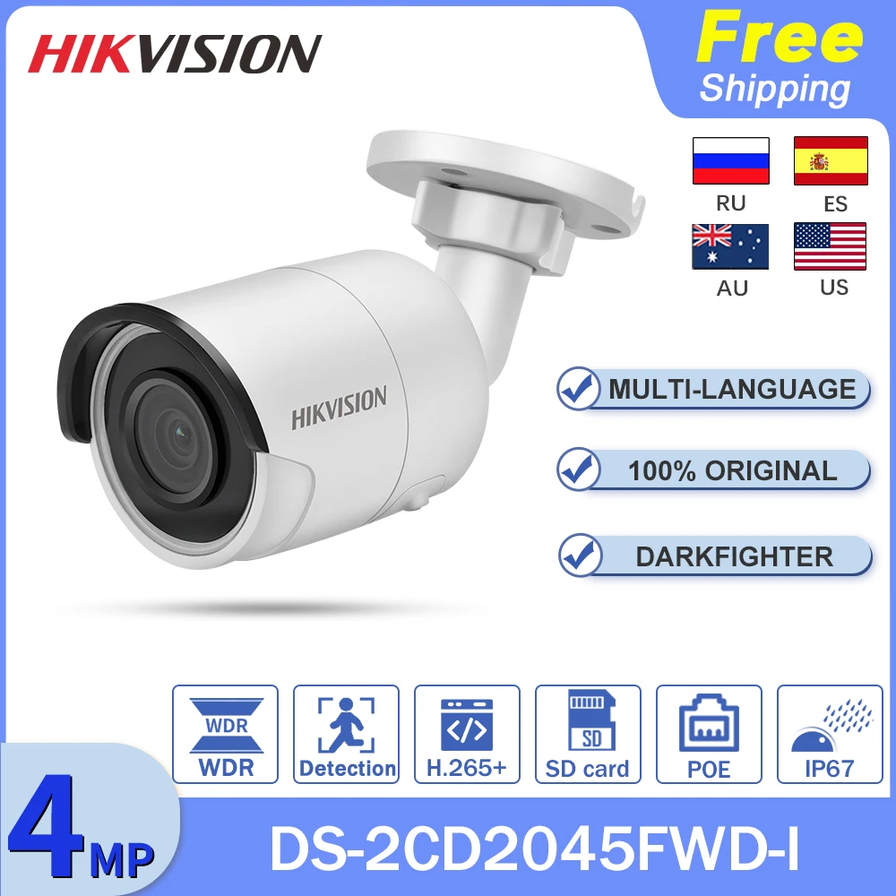 

Оригинальная камера Hikvision DS-2CD2045FWD-I 4 МП POE IR30m Darkfighter, сетевая камера видеонаблюдения с фиксированными пулями, наружная камера видеонаблюдени...